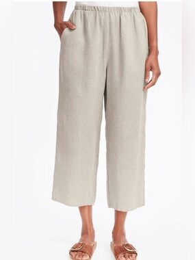 Flax Floods Taupe Pull-on Linen Pants - S
